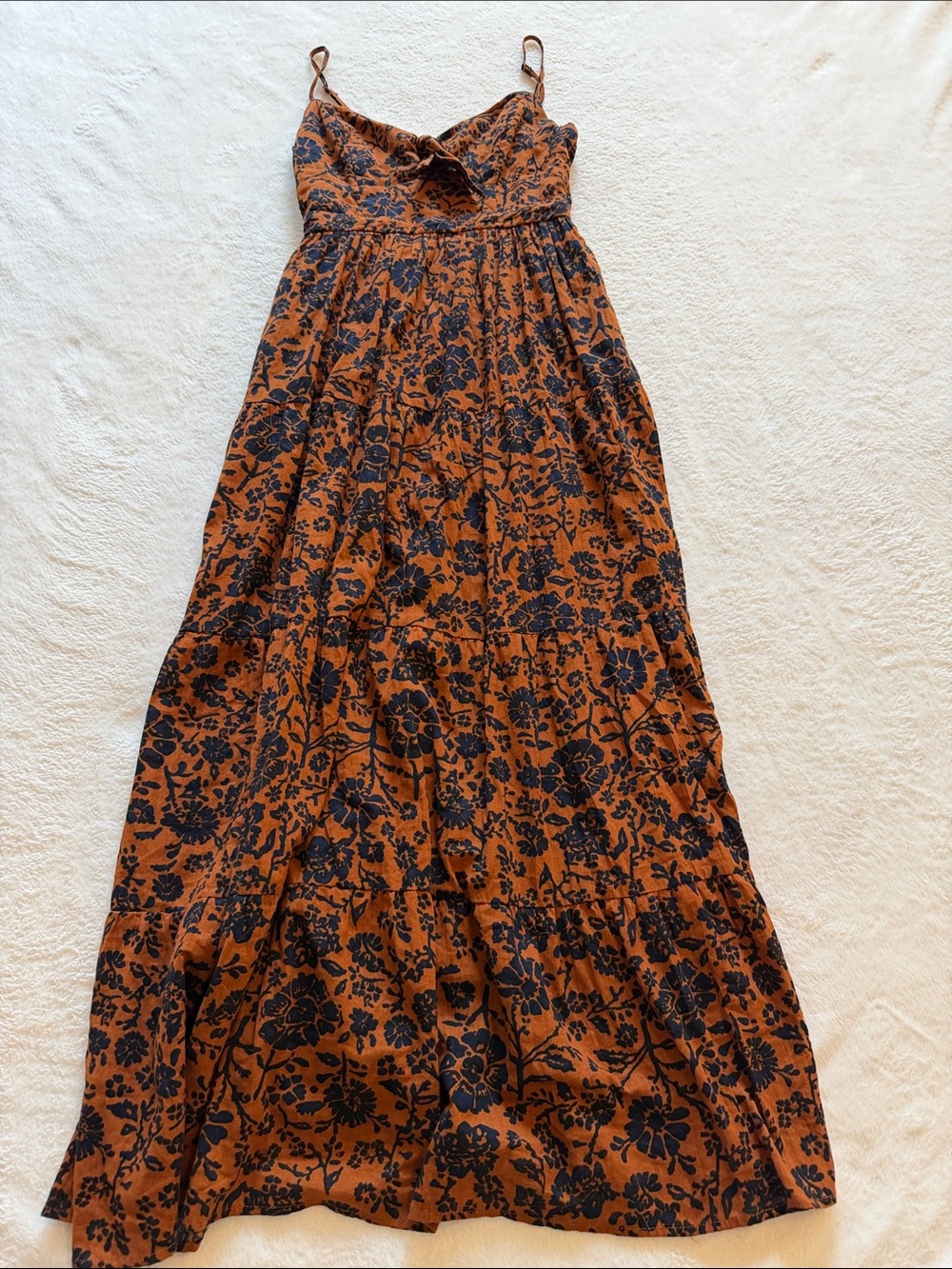 Blue Rain Rust Maxi Dress with Black Floral Print